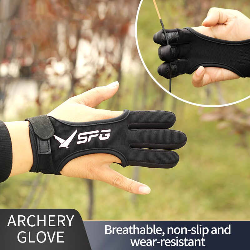1 Pcs คุณภาพสูงถักหนังสีดำ3-Finger ถุงมือสำหรับ Bow และ Arrow ถุงมือป้องกัน