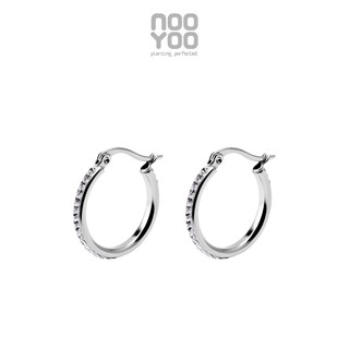 NooYoo ต่างหูสำหรับผิวแพ้ง่าย Hoop Earring with Crystal Surgical Steel