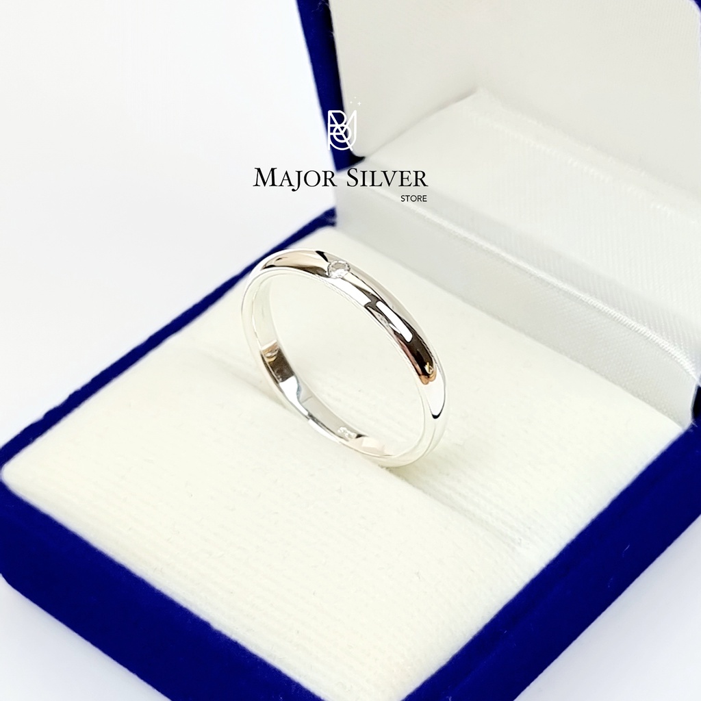 แหวนกว้าง3มิล ฝังเพชร CZ / เงินแท้92.5% สไตล์เรียบ หรู ดูดี มีสไตล์ : E-Tp-Ri3/1.7Cr - รูปที่ 2
