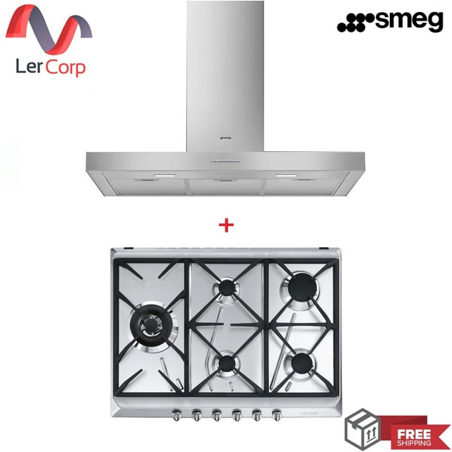 (Smeg) เครื่องดูดควันติดผนัง รุ่น KBT900XE + เตาแก๊ส 5 หัวเตา รุ่น SRV575GH5