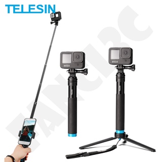 TELESIN ไม้เซลฟี่แบบอลูมิเนียมยืดได้ 6 in 1 + ที่วางโทรศัพท์แบบถอดได้สำหรับขาตั้งกล้อง DJI OSMO Action 3 GoPro 11 10 9 8 7 Insta360 ONE X3 Action Cameras