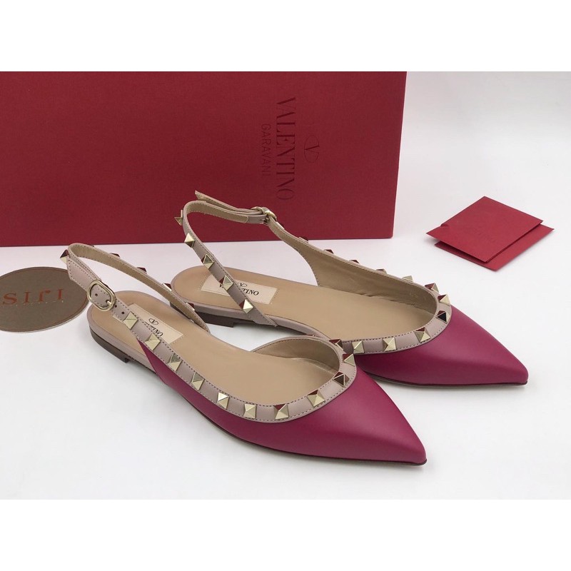 New Valentino Rockstud Calfskin Leather SLINGBACK BALLET FLAT Shoes