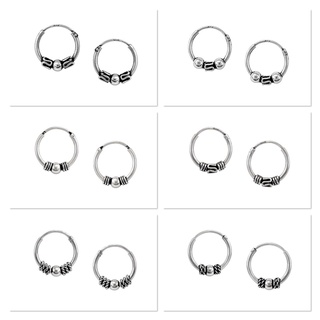 SILVER THAI ต่างหูเงินแบบห่วง 12 mm Sterling silver bali hoop earrings (6 Styles)