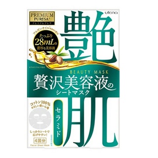 (4แผ่น ในกล่อง) utena premium puresa sheet mask Ceramide สีเขียว มาสก์ชีท พรีเมี่ยม สูตรเซราไมด์