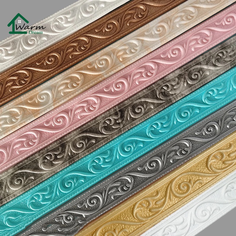 2.3m ขอบบัว 3D wallpaper รอบผนังชายแดน Self-Adhesive กันน้ําสติ๊กเกอร์ติดผนังแถบขอบโฟมยืดหยุ่นปั้นเพดาน