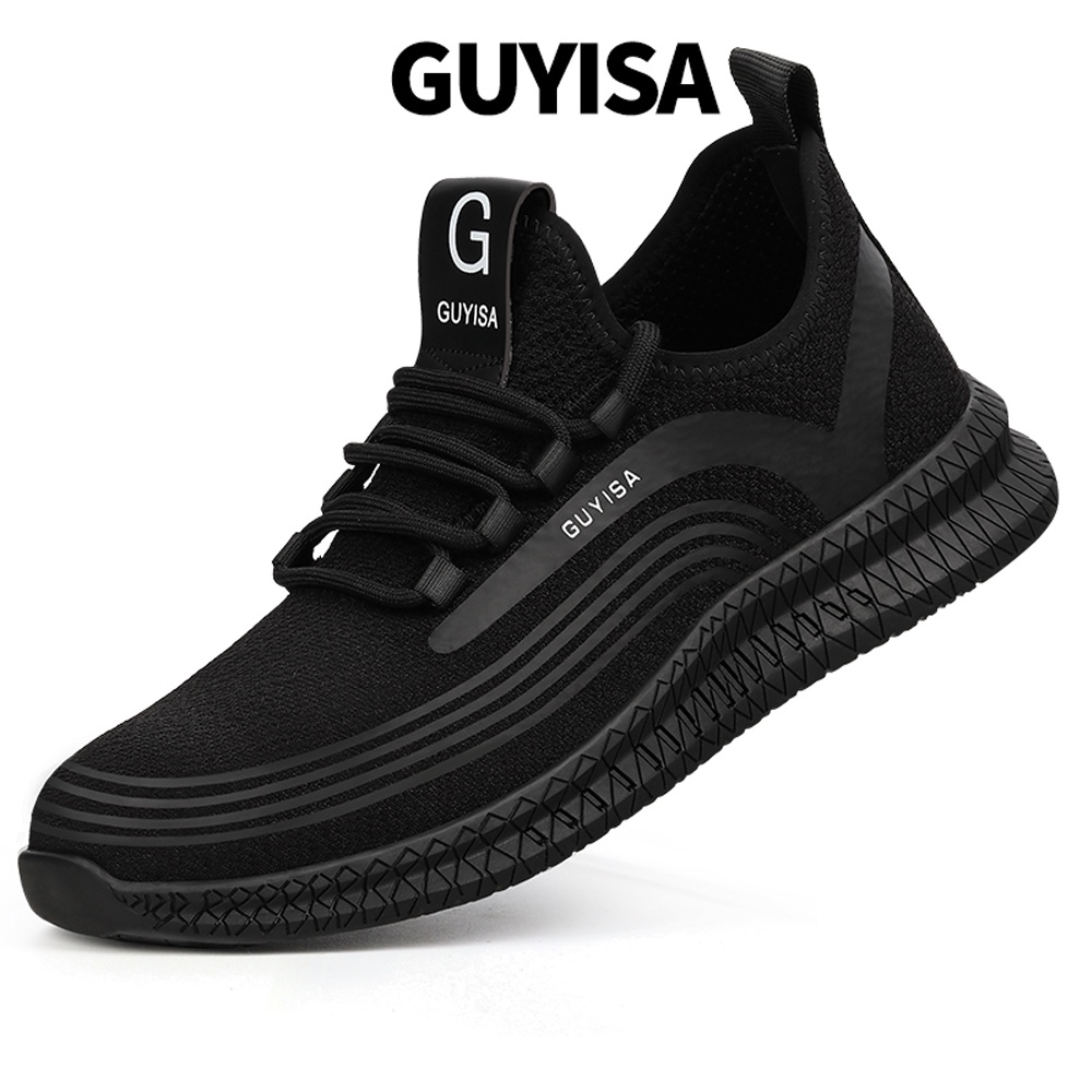 Guyisa รองเท้าเซฟตี้ หัวเหล็ก ยาง สีดํา สําหรับผู้ชาย