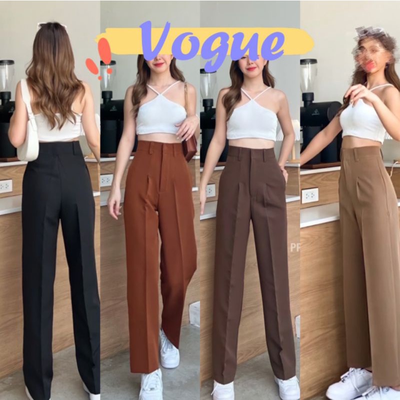 Vogue พร้อมส่ง กางเกงเอวสูงขากระบอก ไซส์S-XL รุ่นแต่งหูเข็มขัด ซิปด้านหน้า (KL-01) -N
