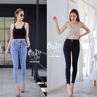 Mystyle jeansยีนส์ขายาว เอวสูง ทรงสกินนี่ ผ้ายืดสีดำสียีนส์ไซส์S-XL MS6809