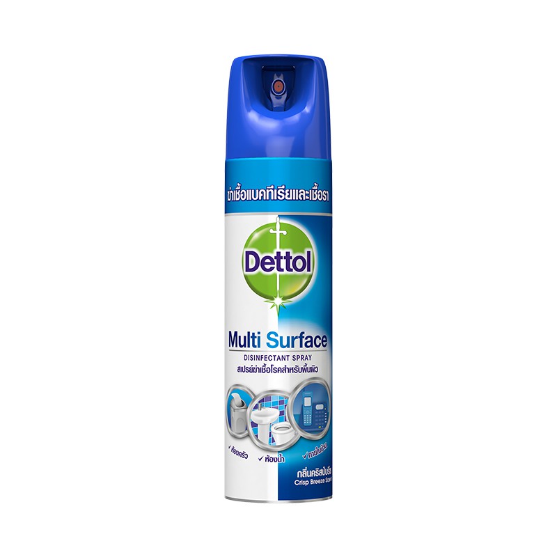 🔥แนะนำ!! เดทตอล สเปรย์ฆ่าเชื้อโรค กลิ่นคริสป์บรีช สีฟ้า 450 มล. Dettol Multi Surface Disinfectant Spray Crisp Breeze Sce