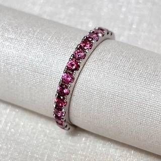 Pink spinel half eternity silver ring แหวนเงินแท้ พลอยรอบวงครึ่งวง สปิเนลสีชมพู