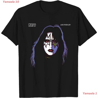 เสื้อยืดผ้าฝ้ายพิมพ์ลายขายดีYameela 10 KISS Official Unisex Graphic T-Shirt – Ace Frehley, Black Band Tee คิส วงร็อค เสื