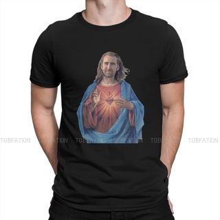 เสื้อยืดวินเทจเสื้อยืด ผ้าฝ้าย พิมพ์ลาย Nicolas Cage Jesus Art สไตล์ฮาราจูกุ สําหรับผู้ชาย ไซซ์ S - 6XLS-5XL