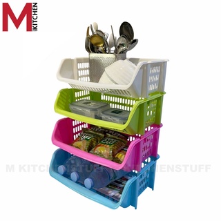 M KITCHEN B-508 ชั้นวางของ ตะกร้าพลาสติก ต่อเพิ่มชั้นเองได้ ขนาด 25x33x12 ซม (C1)