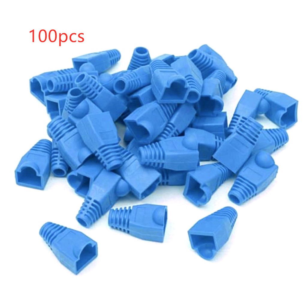 100pcs BOOT RJ45 Cat6 Cat5 ขั้วต่อสายเคเบิลLAN ฝาครอบปลั๊กบูท (Blue)