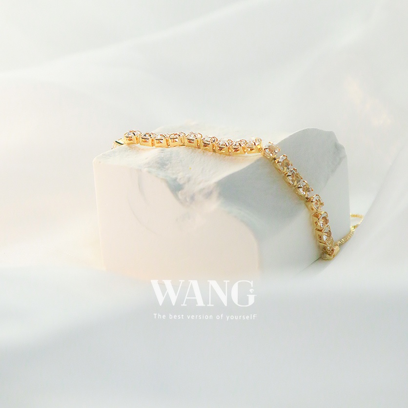 Wj สร้อยข้อมือ ชุบทอง 18K ประดับเพทาย สไตล์มินิมอล พร้อมสายโซ่ ปรับขนาดได้ สําหรับผู้หญิง