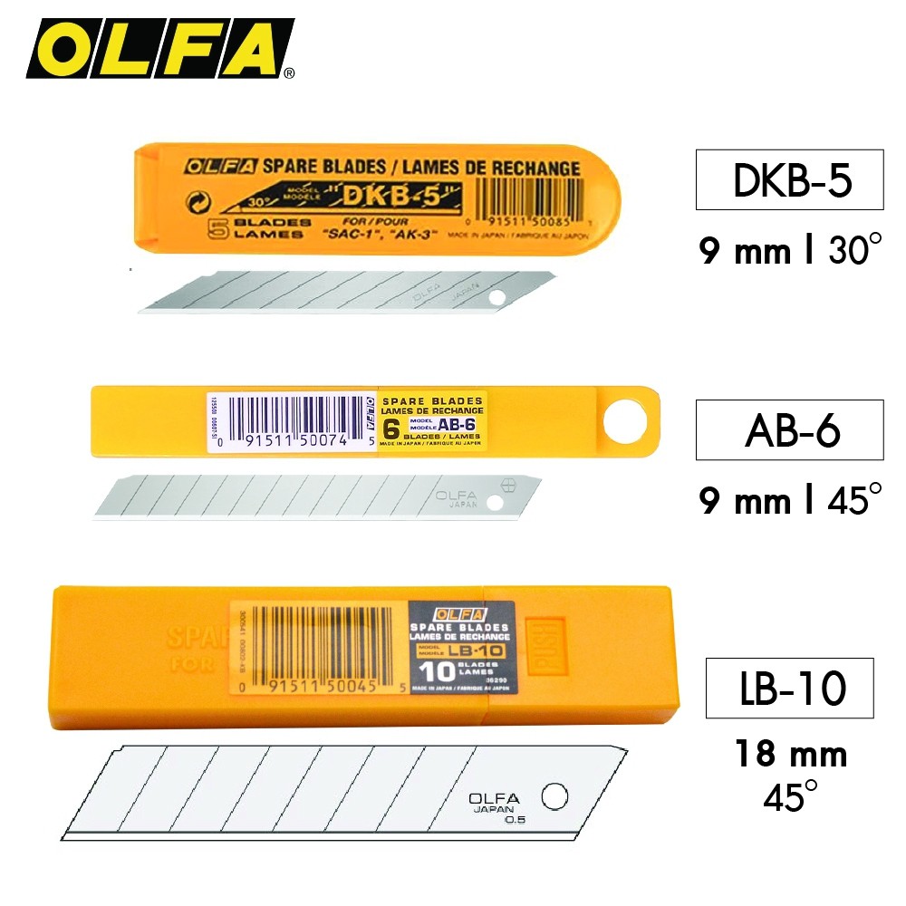 ใบมีดคัตเตอร์ OLFA Japan รุ่น DKB-5, AB-6, LB-10 ใบคัตเตอร์เล็ก ใบคัตเตอร์เฉียง ใบคัตเตอร์ใหญ่ [S24]