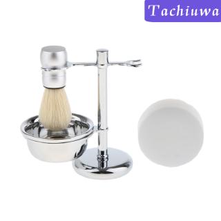 [TACHIUWA] 4 in 1 Mens Shaving Kit Soft Nylon Hair Brush + Stainless Steel Shaver Holder Stand &amp; Bowl/Mug + Soap