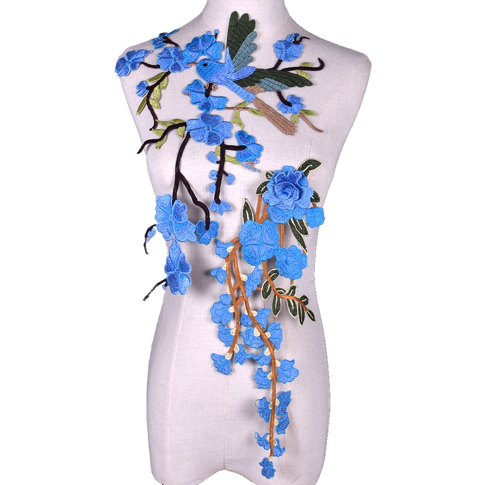 แผ่นสติกเกอร์ ปักลายดอกไม้ นก DIY สําหรับติดตกแต่งเสื้อผ้า เสื้อยืด กระเป๋า 2 ชิ้น ต่อชุด