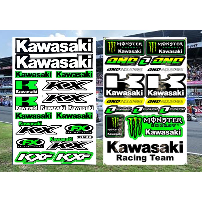 KXF Kawasaki สติกเกอร์แต่งซิ่ง สติกเกอร์คุณภาพสูงรถมอเตอร์ไซค์ บิ๊กไบค์ รถยนต์ หมวกกันน็อค เนื้อPVC เคลือบเงาได้2แผ่น