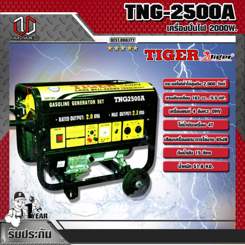 TIGER เครื่องปั่นไฟ TIGER TNG-2500A 2000W.