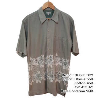 เสื้อฮาวาย BUGLE BOY อบอก45" ผ้าป่านผสมคอตตอน ฮาวายวินเทจ Hawaii Shirt มือสอง สภาพดีมาก / Used Hawaii Shirt