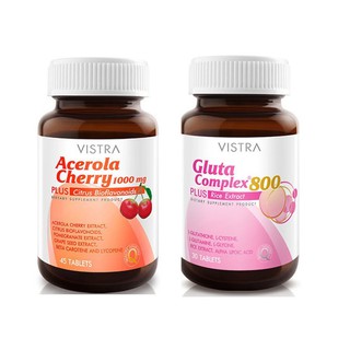 [ ของแท้ ] ชุดบำรุงผิวขาว กระจ่างใส  Vistra Gluta Complex 800 30 เม็ด(1ขวด) + Vistra Acerola 1,000 mg 45 เม็ด ( 1 ขวด)