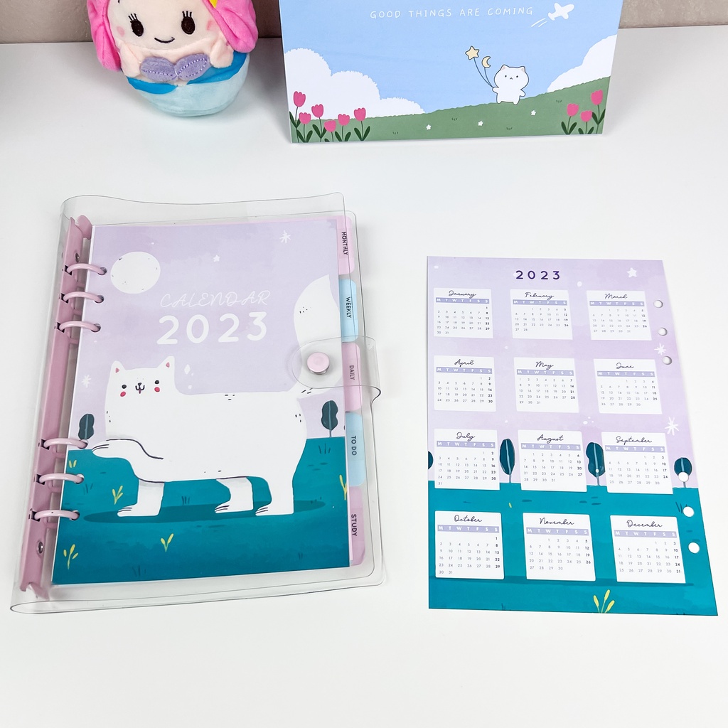 Calendars 29 บาท หน้าคั่น 6 รู White Cat   ปี 2023 ขนาด A6/A5 Planner Refill Paper 6 Holes Dashboard สมุดแพลนเนอร์ mimisplan Stationery