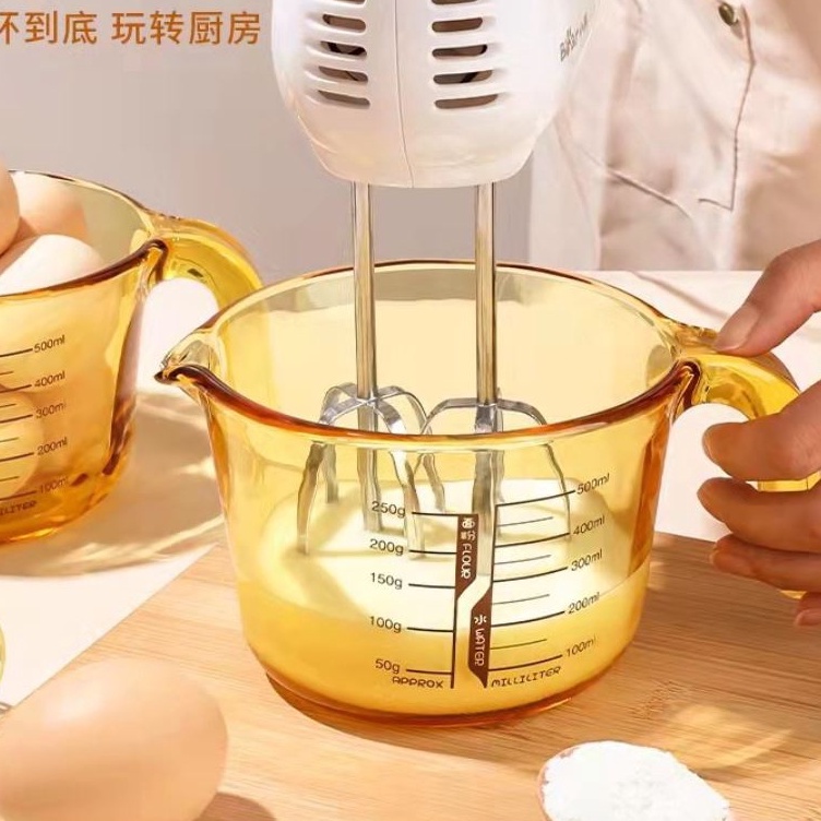 เหยือกตวงแก้วมีสเกล เหยือกตวงแก้วมีหูจับขนาด 500 ml. สีชา งานหนา