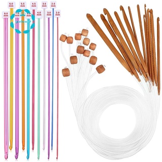 23 Pieces Tunisian Crochet Hooks Set 3-10 mm Cable Bamboo Knitting  with Bead Carbonized Bamboo  Hook 2-8mm