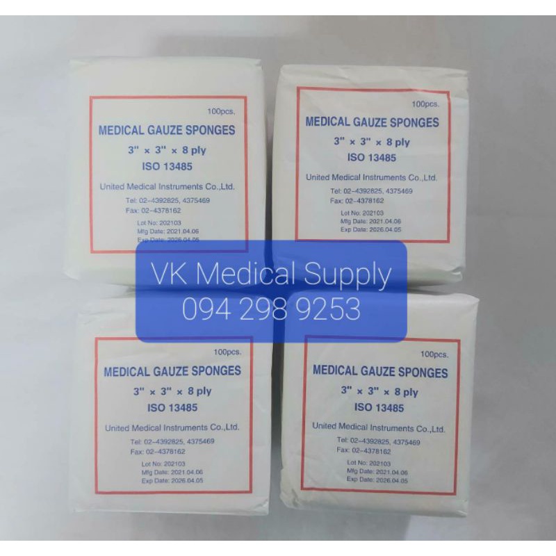 ผ้าก๊อซพับ ( Gauze Pad ) ขนาด 3x3"8ply  100ชิ้น/ห่อ