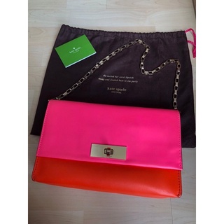 USED Kate Spade shoulder bag สีชมพูส้มสดใสสีไม่เฟท กระเป๋าสะพายไหล่