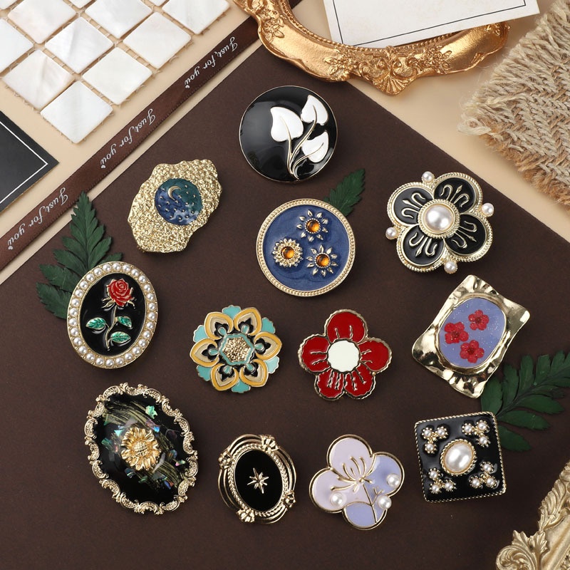 วินเทจ บาร็อค เคลือบ หยด เคลือบ ดอกไม้ เข็มกลัด ระดับไฮเอนด์ ประณีต เข็มกลัด Pins อุปกรณ์เสื้อยกทรง สําหรับผู้หญิง ขายส่ง