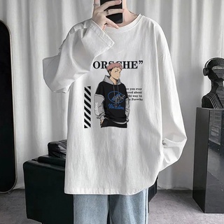 Pure cotton mens T-shirt long-sleeved Jujutsu Kaisen Hong Kong style ins trend top summer Korean loose tide brand compassionate