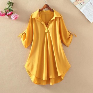 เสื้อเบลาส์ ผ้าชีฟอง ขนาดใหญ่ สีพื้น สไตล์ตะวันตก สําหรับผู้หญิง
