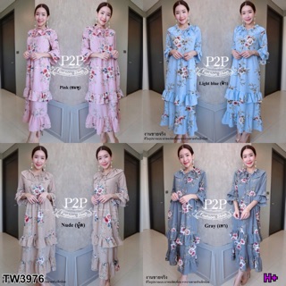 TwinsShopVip💗พร้อมส่ง TW3976 แม็กซี่เดรสแต่งระบาย 2 ชั้น Two-tier ruffled maxi dressTwo-tier ruffled maxi dres