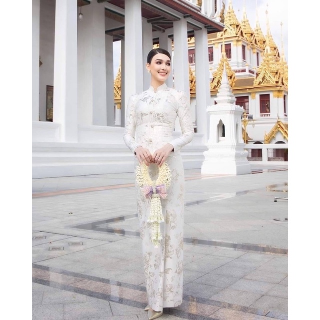 ชุดไทยจิตรลดา เซท 2 ชิ้น เสื้อ+กระโปรง ชุดใส่ออกงาน ชุดใส่งานบวช งานป้าย Ananya