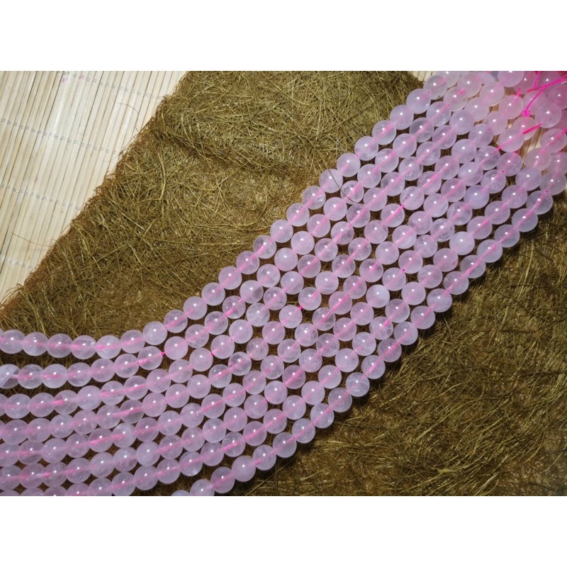 โรสควอตซ์ บลาซิล Rose Quartz 2 mm ทรงกลม เส้นยาว เกรด A
