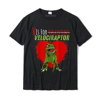 เสื้อยืดผ้าฝ้ายพิมพ์ลายขายดี เสื้อยืด ผ้าฝ้าย พิมพ์ลายไดโนเสาร์ V Is For Valentine Velociraptor สไตล์คลาสสิก สําหรับผู้ช