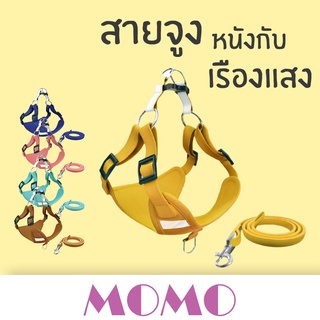 MOMO สายรัดอกสัตว์เลี้ยง หนังนิ่ม สายจูงแมว สุนัข (CE02) Suede Pet Harness