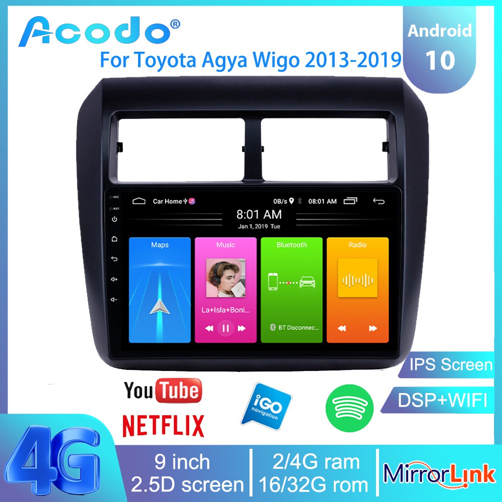 Acodo หัวยูนิต สําหรับ Toyota Agya Wigo 2013-2019 มัลติมีเดียรถยนต์ IPS 2.5D หน้าจอสัมผัส สเตอริโอ Android 12.0 วิทยุ DVD เครื่องเล่น RAM 2G ROM 32G