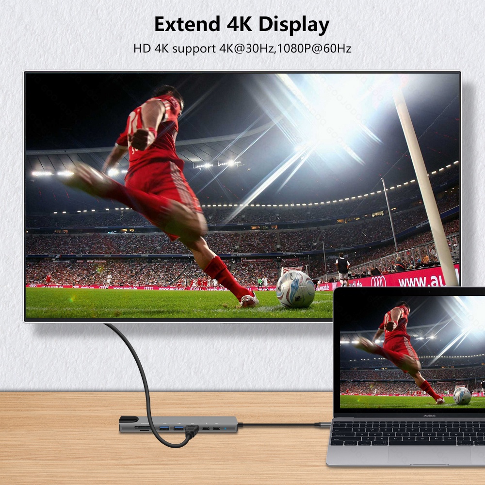GOOJODOQ พร้อมส่ง  8-in-1 อะแดปเตอร์ฮับการ์ดรีดเดอร์ USB Type-C Hub 4K HDMI RJ45 USB SD/TF PD ชาร์จเร็ว สำหรับ MacBook