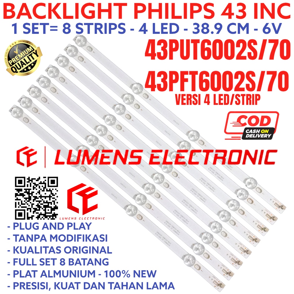 PHILIPS LED TV BACKLIGHT 43 INC 43PUT6002 43PFT002 รุ่น 4K 4LED 43PUT6002S 43PFT002S 43PUT6002S/70 4