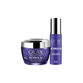 OLAY โอเลย์ Retinol24 มอยเจอร์ไรเซอร์ ครีมสำหรับกลางคืน 50g + Retinol24 Serum ไนท์เซรั่ม สูตรลดเลือนริ้วรอย 30ml