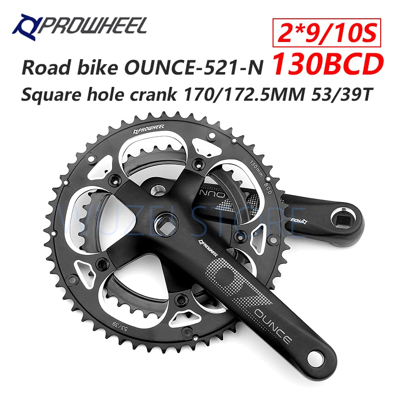 Prowheel แผนที่สแควร์รูเฟืองคู่ Crankset 53/39T 170 มม.Crank 130 BCD ด้านล่าง Bracket แผนที่จักรยานอะไหล่