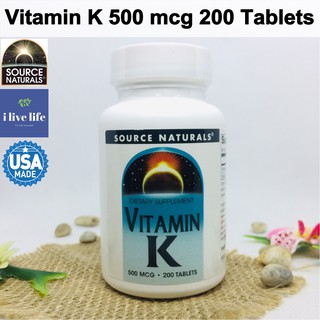 วิตามินเค Vitamin K 500 mcg Plus Calcium 43 mg 200 Tablets - Source Naturals