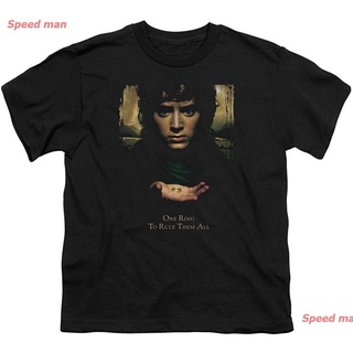 เสื้อยืดคอกลมSpeed man ผู้ชายและผู้หญิง The Lord Of The Rings Kids T-Shirt Frodo One Ring Black Tee Youth discountS-4XL