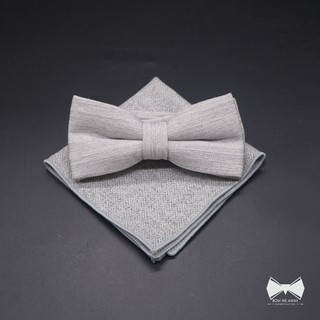 เซ็ทโบว์ไทเทาผ้าวูล+ผ้าเช็ดหน้าสูทวูล - Grey Wool Bowtie + Pocket Square set