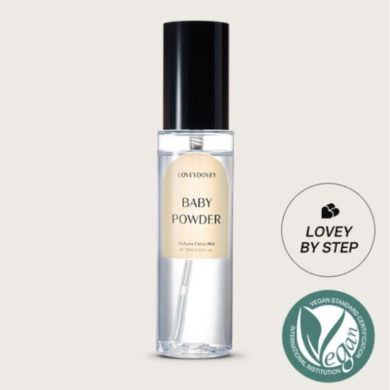 LoveyDovey Fabric Perfume Mist Baby Powder 75ml Vegan Green Formula Deodorization ต้านเชื้อแบคทีเรีย