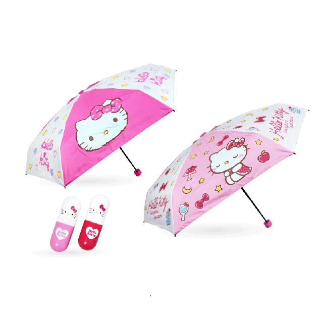 ร่มพับ 5 ตอน ขนาดพกพา ลายฮาโหลคิตตี้ / HELLO KITTY ลิขสิทธิ์แท้ 100 % ร่มกันฝนร่มกันแดดด ร่มแคปซูล