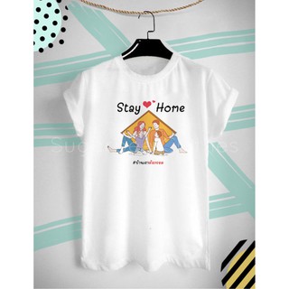 เสื้อยืดสกรีนลาย Stay Home เราต้องรอด สีสันสดใส ใส่สบาย ไม่ยืด ไม่ย้วย